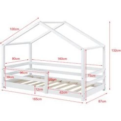 Lit D'Enfant Maison Avec Barreaux De Sécurité Knätten Pin 80 X 160 Cm Blanc Mat Laqué [en.casa] -Lit enfant Soldes Boutique 24835986 4