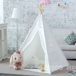 MANTA Tente De Jeu Tente Tipi Enfant Coton Toile Maison Jardin Intérieure Extérieure Blanc Blanc -Lit enfant Soldes Boutique 24872442 4