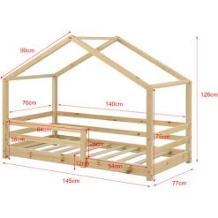 Lit Cabane Knätten Avec Grille De Protection Et Matelas Orthopédique 140 X 70 Cm Naturel [en.casa] -Lit enfant Soldes Boutique 25053970 4