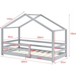 Lit Cabane Knätten Avec Grille De Protection Et Matelas Mousse à Froid 200 X 90 Cm Gris Clair [en.casa] -Lit enfant Soldes Boutique 25054092 4