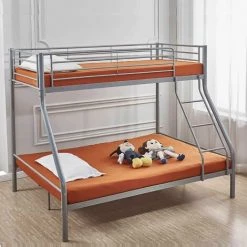 DECO IN PARIS Lit Superposé 3 Personnes En Métal 90 X 190 Cm Et 140 X 190 Cm TRINITY - Gris