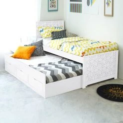 DECO IN PARIS Lit Gigogne Avec Tiroirs En Bois Blanc ENORA 90 X 190 Cm