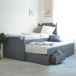 DECO IN PARIS Lit Gigogne Avec Tiroirs En Bois Gris PAULINE 90 X 190 Cm - Gris