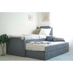 DECO IN PARIS Lit Gigogne Avec Tiroirs En Bois Gris PAULINE 90 X 190 Cm - Gris -Lit enfant Soldes Boutique 26097663 4