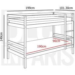 DECO IN PARIS Lit Superposé Gigogne 3 Couchages En Bois Gris LEOPAUL 90 X 190 Cm - Gris -Lit enfant Soldes Boutique 26446932 4