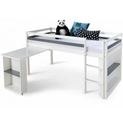 DéCOSHOP26 Lit Mezzanine Mi-hauteur Pour Enfant 90x200cm Avec Rangement Bureau Extensible Et Sommier - Noir