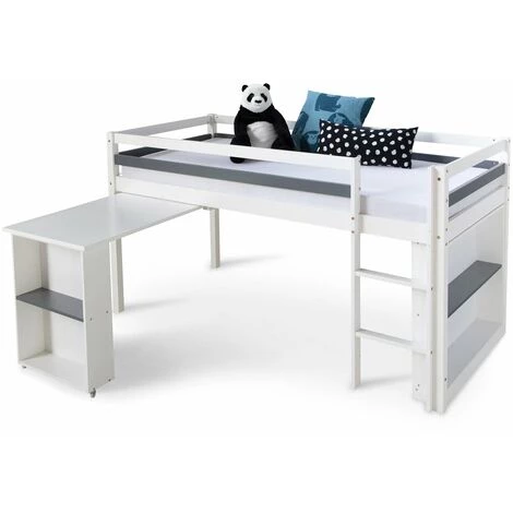 DéCOSHOP26 Lit Mezzanine Mi-hauteur Pour Enfant 90x200cm Avec Rangement Bureau Extensible Et Sommier - Noir 1 DéCOSHOP26 Lit Mezzanine Mi-hauteur Pour Enfant 90x200cm Avec Rangement Bureau Extensible Et Sommier - Noir