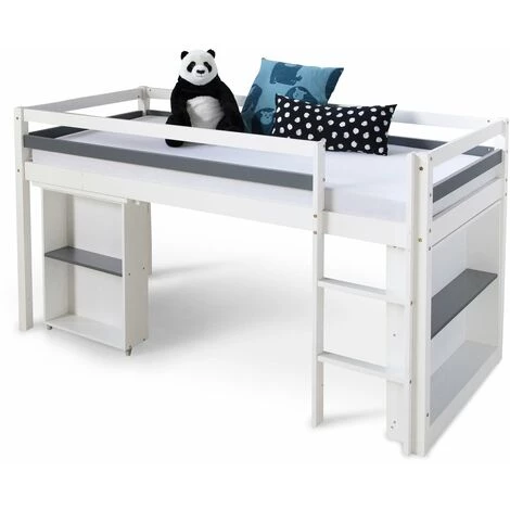 DéCOSHOP26 Lit Mezzanine Mi-hauteur Pour Enfant 90x200cm Avec Rangement Bureau Extensible Et Sommier - Noir 2 DéCOSHOP26 Lit Mezzanine Mi-hauteur Pour Enfant 90x200cm Avec Rangement Bureau Extensible Et Sommier - Noir – Image 2