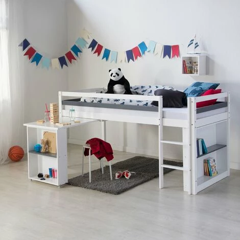 DéCOSHOP26 Lit Mezzanine Mi-hauteur Pour Enfant 90x200cm Avec Rangement Bureau Extensible Et Sommier - Noir 3 DéCOSHOP26 Lit Mezzanine Mi-hauteur Pour Enfant 90x200cm Avec Rangement Bureau Extensible Et Sommier - Noir – Image 3