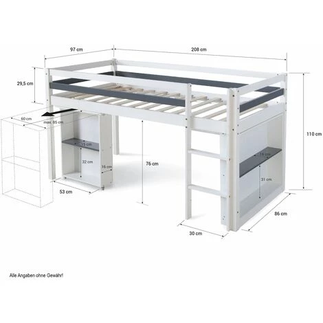 DéCOSHOP26 Lit Mezzanine Mi-hauteur Pour Enfant 90x200cm Avec Rangement Bureau Extensible Et Sommier - Noir 4 DéCOSHOP26 Lit Mezzanine Mi-hauteur Pour Enfant 90x200cm Avec Rangement Bureau Extensible Et Sommier - Noir – Image 4