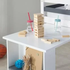 DéCOSHOP26 Lit Mezzanine Mi-hauteur Pour Enfant 90x200cm Avec Rangement Bureau Extensible Et Sommier - Noir 9 DéCOSHOP26 Lit Mezzanine Mi-hauteur Pour Enfant 90x200cm Avec Rangement Bureau Extensible Et Sommier - Noir -Lit enfant Soldes Boutique 26599614 5