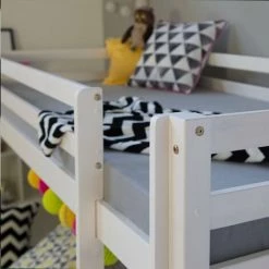 DéCOSHOP26 Lit Mezzanine Mi-hauteur 90x200cm Avec échelle En Bois Blanc - Blante -Lit enfant Soldes Boutique 26977905 3