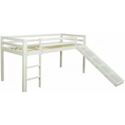 DéCOSHOP26 Lit Mezzanine Mi-hauteur 90x200cm Avec échelle Toboggan En Bois Laqué Blanc - Blante