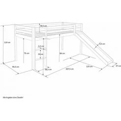 DéCOSHOP26 Lit Mezzanine Mi-hauteur 90x200cm Avec échelle Toboggan En Bois Laqué Blanc - Blante -Lit enfant Soldes Boutique 26977907 3