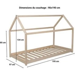 LE QUAI DES AFFAIRES Lit Cabane PANDA 90x190 + 1 Sommier + Barrière /Naturel/ 195x97x134 -Lit enfant Soldes Boutique 27037304 4