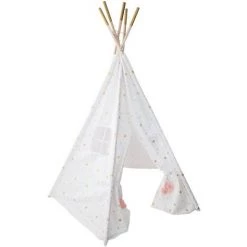HOMEMAISON Tipi Enfant Pliable étoilé Blanc Hauteur 160 Cm - Blanc