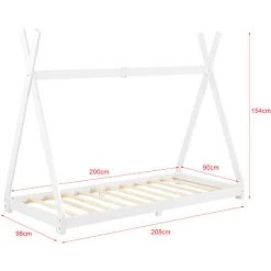 Lit D'enfant Stylé Lit Tipi à Sommier à Lattes Lit Simple Pin Bois Stratifié 90 X 200 Cm Blanc Mat Laqué [en.casa] -Lit enfant Soldes Boutique 27571765 4
