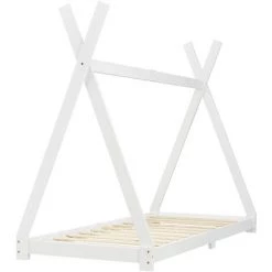 Lit D'enfant Stylé Lit Tipi à Sommier à Lattes Lit Simple Pin Bois Stratifié 90 X 200 Cm Blanc Mat Laqué [en.casa] -Lit enfant Soldes Boutique 27571765 5