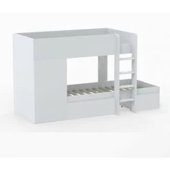 LE QUAI DES AFFAIRES Lit Superposé TWIN 90x190 Avec Armoire Et Tiroirs + 2 Sommiers / Blanc/ 252x111x145 -Lit enfant Soldes Boutique 28195912 3