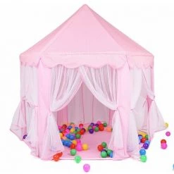OOBEST Tente De Jeu Enfant, Tente De Jeu, Avec Filet,Tente Princesse Château De Intérieur & Extérieur, Pour 3 Enfants Maximum, 140 X 120 X 135 Cm, Rose
