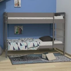 LE QUAI DES AFFAIRES Lit Superposé BRICE 90x190 + 2 Sommiers / Gris/ 196x100x141 Cm