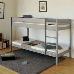 LE QUAI DES AFFAIRES Lit Superposé BRICE 90x190 + 2 Sommiers / Gris/ 196x100x141 Cm -Lit enfant Soldes Boutique 29296609 3