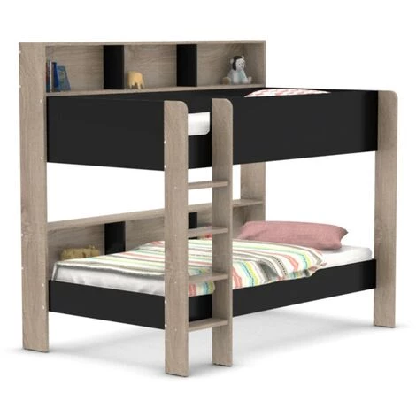 LE QUAI DES AFFAIRES Lit Superposé LUCKY 90x190 + 2 Sommiers / Noir Et Chêne Blanchi/ 198x125x175 2 LE QUAI DES AFFAIRES Lit Superposé LUCKY 90x190 + 2 Sommiers / Noir Et Chêne Blanchi/ 198x125x175 – Image 2