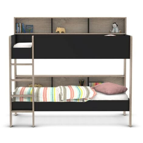 LE QUAI DES AFFAIRES Lit Superposé LUCKY 90x190 + 2 Sommiers / Noir Et Chêne Blanchi/ 198x125x175 3 LE QUAI DES AFFAIRES Lit Superposé LUCKY 90x190 + 2 Sommiers / Noir Et Chêne Blanchi/ 198x125x175 – Image 3