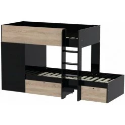 LE QUAI DES AFFAIRES Lit Superposé TWIN 90x190 Avec Armoire Et Tiroirs + 2 Sommiers / Noir Et Chêne Blanchi/ 252x111x145 Cm 6 LE QUAI DES AFFAIRES Lit Superposé TWIN 90x190 Avec Armoire Et Tiroirs + 2 Sommiers / Noir Et Chêne Blanchi/ 252x111x145 Cm -Lit enfant Soldes Boutique 29296614 3