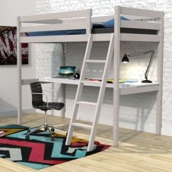 LE QUAI DES AFFAIRES Lit Mezzanine ASPEN 90x190 + 1 Sommier + Bureau / Gris/ 199x143x170