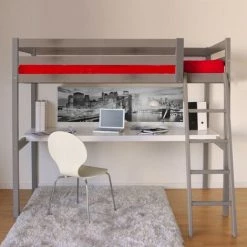 LE QUAI DES AFFAIRES Lit Mezzanine ASPEN 90x190 + 1 Sommier + Bureau / Gris/ 199x143x170 -Lit enfant Soldes Boutique 30018678 3