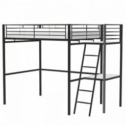 AUTRES Lit Mezzanine Avec Bureau En Métal époxy - Noir - Sommier Inclus - 140x190 Cm - OXFORD