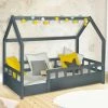 IDMARKET Lit Cabane Enfant 80 X 160 CM NEREE Gris Avec Sommier Et Barrières