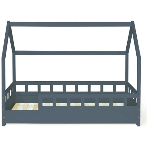 IDMARKET Lit Cabane Enfant 80 X 160 CM NEREE Gris Avec Sommier Et Barrières 4 IDMARKET Lit Cabane Enfant 80 X 160 CM NEREE Gris Avec Sommier Et Barrières – Image 4