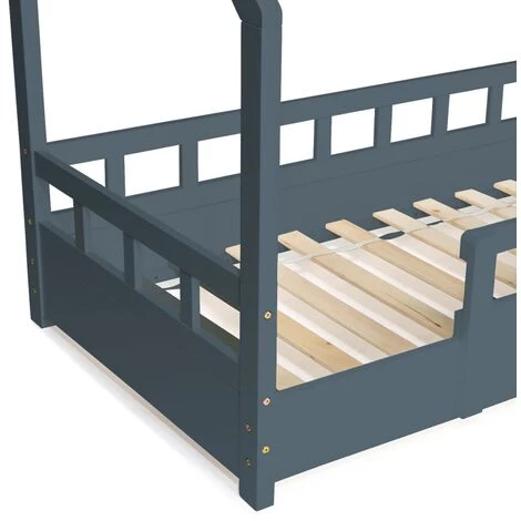IDMARKET Lit Cabane Enfant 80 X 160 CM NEREE Gris Avec Sommier Et Barrières 5 IDMARKET Lit Cabane Enfant 80 X 160 CM NEREE Gris Avec Sommier Et Barrières – Image 5