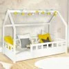 IDMARKET Lit Cabane Enfant 80 X 160 CM NEREE Blanc Avec Sommier Et Barrières