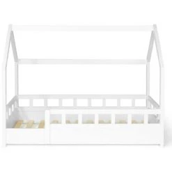 IDMARKET Lit Cabane Enfant 80 X 160 CM NEREE Blanc Avec Sommier Et Barrières -Lit enfant Soldes Boutique 31049656 4