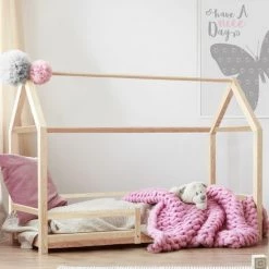IDMARKET Lit Cabane Enfant 90 X 190 CM NESSI Bois Avec Sommier Et Barrières