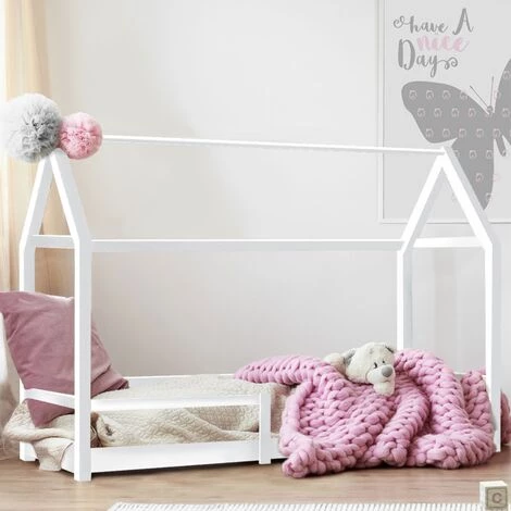 IDMARKET Lit Cabane Enfant 90 X 190 CM NESSI Blanc Avec Sommier Et Barrières 1 IDMARKET Lit Cabane Enfant 90 X 190 CM NESSI Blanc Avec Sommier Et Barrières