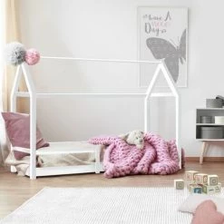 IDMARKET Lit Cabane Enfant 90 X 190 CM NESSI Blanc Avec Sommier Et Barrières 9 IDMARKET Lit Cabane Enfant 90 X 190 CM NESSI Blanc Avec Sommier Et Barrières -Lit enfant Soldes Boutique 31120875 5