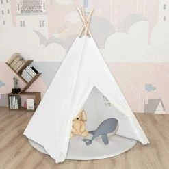 VidaXL Tente Tipi D'enfants Avec Sac Peau De Pêche Blanc 120x120x150cm - Blanc