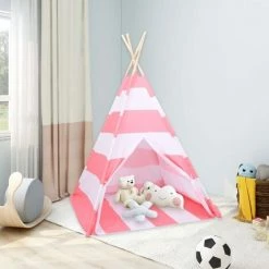 VidaXL Tente Tipi D'enfants Et Sac Peau De Pêche Rayures 120x120x150cm - Rose