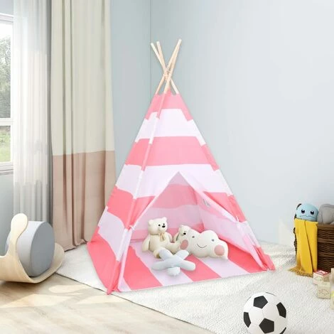 VidaXL Tente Tipi D'enfants Et Sac Peau De Pêche Rayures 120x120x150cm - Rose 1 VidaXL Tente Tipi D'enfants Et Sac Peau De Pêche Rayures 120x120x150cm - Rose