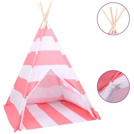 VidaXL Tente Tipi D'enfants Et Sac Peau De Pêche Rayures 120x120x150cm - Rose 2 VidaXL Tente Tipi D'enfants Et Sac Peau De Pêche Rayures 120x120x150cm - Rose – Image 2