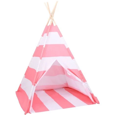 VidaXL Tente Tipi D'enfants Et Sac Peau De Pêche Rayures 120x120x150cm - Rose 3 VidaXL Tente Tipi D'enfants Et Sac Peau De Pêche Rayures 120x120x150cm - Rose – Image 3