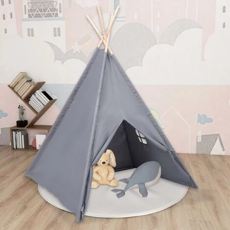 VidaXL Tente Tipi D'enfants Avec Sac Peau De Pêche Gris 120x120x150 Cm - Gris 1 VidaXL Tente Tipi D'enfants Avec Sac Peau De Pêche Gris 120x120x150 Cm - Gris