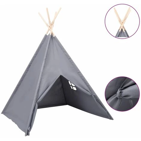 VidaXL Tente Tipi D'enfants Avec Sac Peau De Pêche Gris 120x120x150 Cm - Gris 2 VidaXL Tente Tipi D'enfants Avec Sac Peau De Pêche Gris 120x120x150 Cm - Gris – Image 2