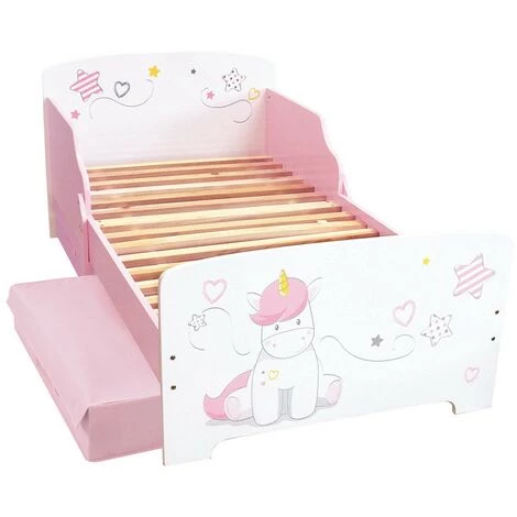 CIJEP Lit Licorne Cœur Et étoile Rose = Lit + Sommier + 2 Tiroirs De Rangement - 70x140 Cm - Rose 2 CIJEP Lit Licorne Cœur Et étoile Rose = Lit + Sommier + 2 Tiroirs De Rangement - 70x140 Cm - Rose – Image 2