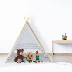 Relaxdays Tipi Enfant, Tente De Jeu Intérieur, Wigwam Décoratif Avec Fenêtre, H X L X P 92 X 92 X 120 Cm, Blanc/gris -Lit enfant Soldes Boutique 31803502 3