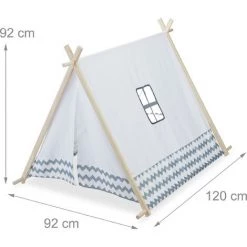 Relaxdays Tipi Enfant, Tente De Jeu Intérieur, Wigwam Décoratif Avec Fenêtre, H X L X P 92 X 92 X 120 Cm, Blanc/gris -Lit enfant Soldes Boutique 31803502 5